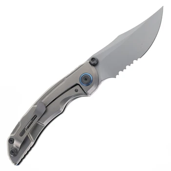 Kizer Silver Wing-Lite Folding Knife Stonewashed Gray Titanium/Silver Twill Carbon Fiber Handle S45VN Combo Edge Stonewashed Blade ZX-FK09A4