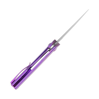 Kansept Tracer Folding Knife Purple Anodized Titanium Handle 3.5" Rose Pattern Damascus Drop Point Plain Edge K1115A3