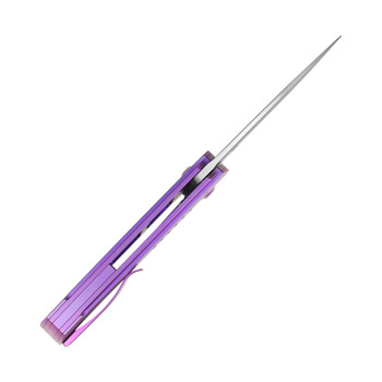Kansept Tracer Folding Knife Purple Anodized Titanium Handle 3.5" Rose Pattern Damascus Drop Point Plain Edge K1115A3