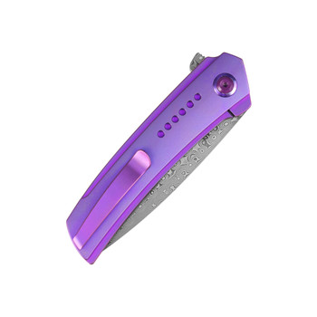 Kansept Tracer Folding Knife Purple Anodized Titanium Handle 3.5" Rose Pattern Damascus Drop Point Plain Edge K1115A3