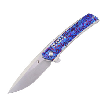 Kansept Tracer Folding Knife Titanium/Timascus Handle 3.5" Brushed Satin S35VN Drop Point Plain Edge K1115A4