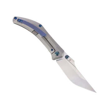 Kansept Navaja Folding Knife Stonewash Titanium Handle 3.6" Stonewash S35VN Modified Clip Point Plain Edge K1149A1