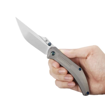 Kansept Navaja Folding Knife Stonewash Titanium Handle 3.6" Stonewash S35VN Modified Clip Point Plain Edge K1149A1