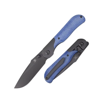 Kansept Lichen Folding Knife Blue Micarta Handle 3.0" Gray TiCN Coated 154CM Drop Point Plain Edge T2091A2