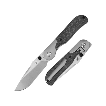 Kansept Lichen Folding Knife Twill Carbon Fiber Handle 3.0" Stonewash 154CM Drop Point Plain Edge T2091A3