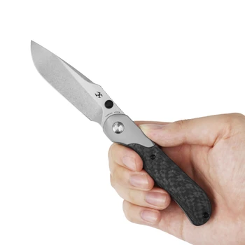 Kansept Lichen Folding Knife Twill Carbon Fiber Handle 3.0" Stonewash 154CM Drop Point Plain Edge T2091A3