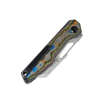 Kansept Lucero Folding Knife 80S Camo Carbon Fiber Handle Damascus Plain Edge T2156A1
