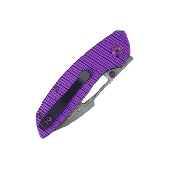 Kansept Link Folding Knife Purple Aluminum Handle Damascus Plain Edge T1068H2