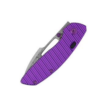 Kansept Link Folding Knife Purple Aluminum Handle Damascus Plain Edge T1068H2
