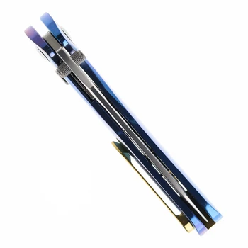 (Light Scratches) Open Box/Returned Ketuo Dirty Bird V2 Folding Knife High Polish Blue Anodized Titanium Handle M390 Wharncliffe Plain Edge Mirror Polish Finish Dirty Bird V2/B