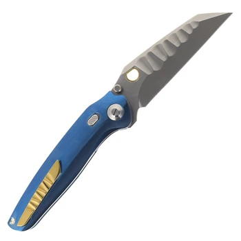 (Light Scratches) Open Box/Returned Ketuo Dirty Bird V2 Folding Knife High Polish Blue Anodized Titanium Handle M390 Wharncliffe Plain Edge Mirror Polish Finish Dirty Bird V2/B
