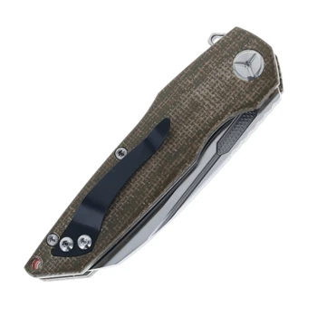 TwoSun Reaper Folding Knife Linen Micarta Handle D2 Plain Edge TS48-D2-Micarta