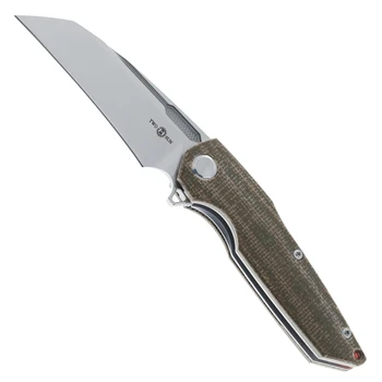 TwoSun Reaper Folding Knife Linen Micarta Handle D2 Plain Edge TS48-D2-Micarta