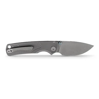 Vosteed Porcupine TiSlim Folding Knife Acid Wash Gray Titanium Handle 154CM Drop Point Plain Edge Acid Wash/Stonewash Finish A4820