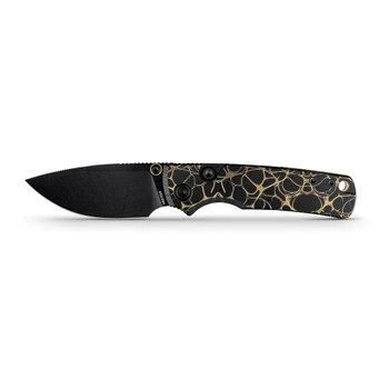 Vosteed Porcupine Tislim Folding Knife Black/Gold Titanium Handle S90V Drop Point Plain Edge Black Stonewash Finish A4815