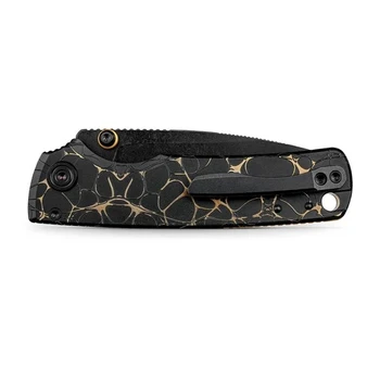 Vosteed Porcupine Tislim Folding Knife Black/Gold Titanium Handle S90V Drop Point Plain Edge Black Stonewash Finish A4815