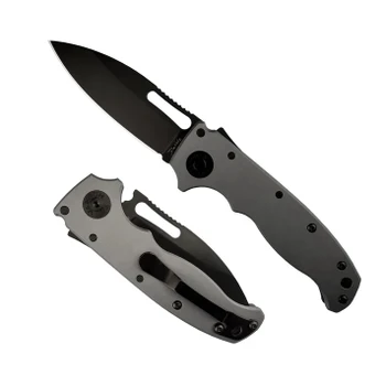 Demko AD20.5 Stealth Folding Knife Artillery Gray Aluminum 20CV Slicer Shark Plain Edge Black DLC