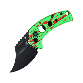 Kansept Wasp Folding Knife Green Zombie Blood Splatter Aluminum Handle 2.4" Blackwash 154CM Plain Edge T2144F8