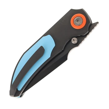 Poikilo Blade CK CASQUE Standard Folding Knife Titanium & Cerakote Teal 1-Piece Inlay Handle M398 Blade