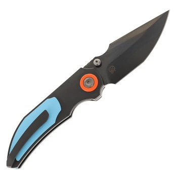 Poikilo Blade CK CASQUE Standard Folding Knife Titanium & Cerakote Teal 1-Piece Inlay Handle M398 Blade