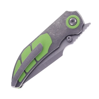 Poikilo Blade CK CASQUE Standard Folding Knife Titanium & Green 3-Piece Inlay Handle M398 Blade