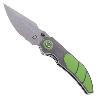 Poikilo Blade CK CASQUE Standard Folding Knife Titanium & Green 3-Piece Inlay Handle M398 Blade