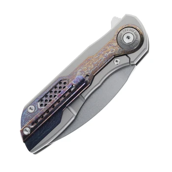 TwoSun Folding Knife Blue/Color Titanium Handle 14C28N Plain Edge TS440-Blue