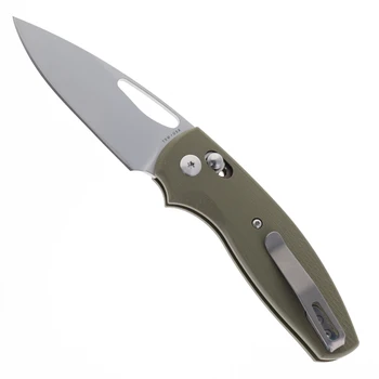 Three River Manufacturing LEFTY Bulldog Folding Knife REVB MagnaCut Blade OD Green G10 3D Lizard Skin Handle