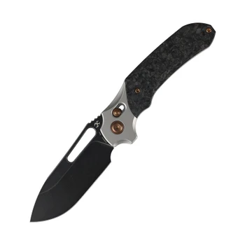 Kansept Quasar Folding Knife Gray Titanium/Shred Carbon Fiber Handle 20CV Modified Wharncliffe Plain Edge Blackwash Finish K1099V11