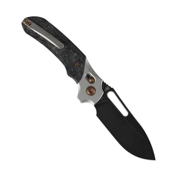 Kansept Quasar Folding Knife Gray Titanium/Shred Carbon Fiber Handle 20CV Modified Wharncliffe Plain Edge Blackwash Finish K1099V11
