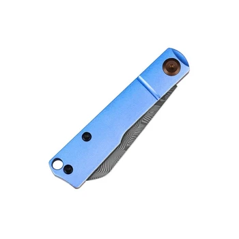 Tenable Riflestock Folding Knife Light Blue Aluminum Handle Damascus Wharncliffe Plain Edge Water Ripple Finish B2131S1