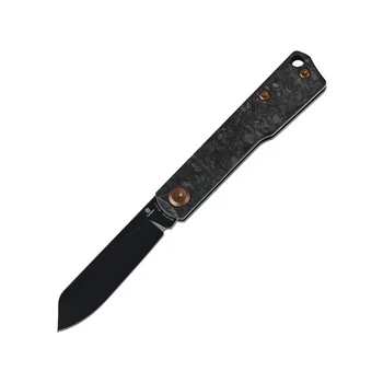 Tenable Riflestock Folding Knife Black Shred Carbon Fiber Handle Nitro-V Wharncliffe Plain Edge Blackwash Finish B2131S2