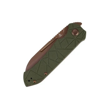 Tenable Rango Folding Knife Olive Green G10 Handle 14C28N Sheepsfoot Plain Edge Rose Gold Finish B1120A2