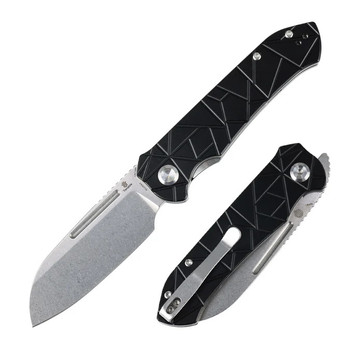 Tenable Rango Folding Knife Black Aluminum Handle 14C28N Sheepsfoot Plain Edge Stonewash Finish B1120A3