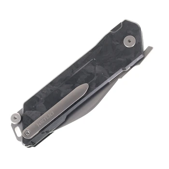 Ketuo Daedalus Folding Knife Black Shred Carbon Fiber Handle 154CM Modified Wharncliffe Plain Edge Bead Blast Finish