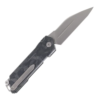 Ketuo Daedalus Folding Knife Black Shred Carbon Fiber Handle 154CM Modified Wharncliffe Plain Edge Bead Blast Finish