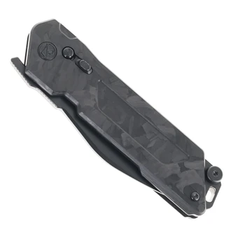 Ketuo Daedalus Folding Knife Black Shred Carbon Fiber Handle 154CM Modified Wharncliffe Plain Edge Black TiC Finish