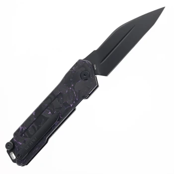 Ketuo Daedalus Folding Knife Purple Shred Carbon Fiber Handle 154CM Modified Wharncliffe Plain Edge Black TiC Finish