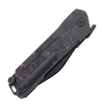 Ketuo Daedalus Folding Knife Purple Shred Carbon Fiber Handle 154CM Modified Wharncliffe Plain Edge Black TiC Finish