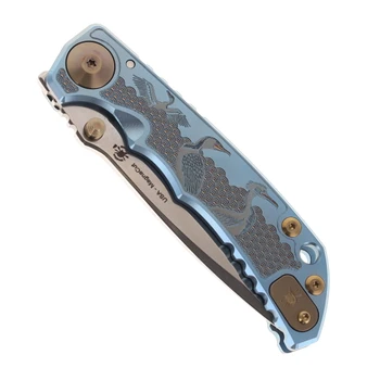 Spartan Blades Harsey Sea Raven Special Edition Folding Knife Blue/Gold Titanium Handle MagnaCut Spear Point Plain Edge Stonewash Finish SF5SRAV