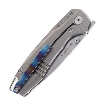 SixLeaf SL-112 Folding Knife Color Titanium Handle S35VN Plain Edge Sandblast Finish SL-112-Fire-02