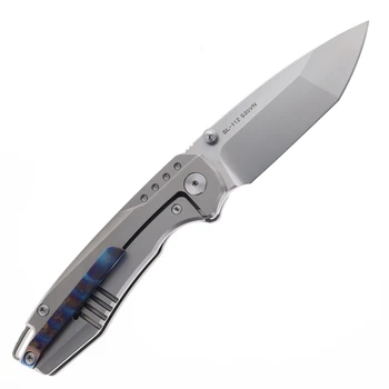 SixLeaf Folding Knife Color Titanium Handle S35VN Plain Edge Sandblast Finish SL-112-Fire-01