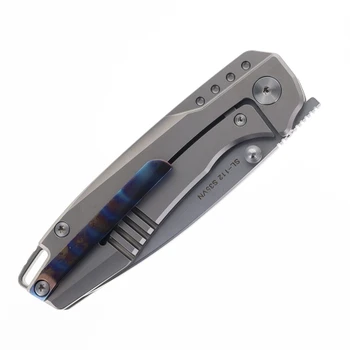 SixLeaf Folding Knife Color Titanium Handle S35VN Plain Edge Sandblast Finish SL-112-Fire-01