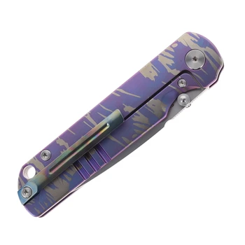 SixLeaf Folding Knife Color Pattern Titanium Handle 14C28N Plain Edge Sand Finish SL-109-Figure-Pattern-Sand