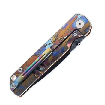 SixLeaf Folding Knife Multicolor Animal Pattern Titanium Handle 3.2" 14C28N Plain Edge DLC Finish SL-109-DLC-Animal-Pattern