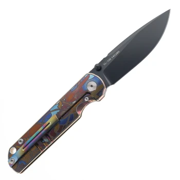 SixLeaf Folding Knife Multicolor Animal Pattern Titanium Handle 3.2" 14C28N Plain Edge DLC Finish SL-109-DLC-Animal-Pattern