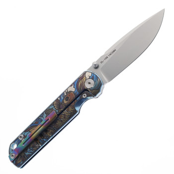 SixLeaf Folding Knife Color Crane Pattern Titanium Handle 3.2" 14C28N Plain Edge SL-109-Crane-Pattern