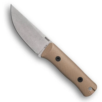 Reiff Knives Rut Fixed Blade MagnaCut Saber Stonewashed Blade Earth Brown G10 Handle