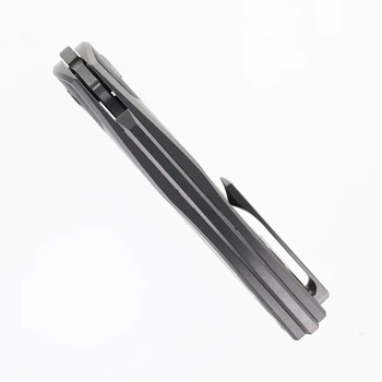 TwoSun Folding Knife Gray Titanium/Carbon Fiber Handle D2 Clip Point Plain Edge TS341-D2