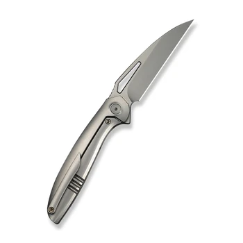 WE Knife Tiercel Folding Knife Gray Titanium Handle MagnaCut Plain Edge Stonewash Blade WE26021-2